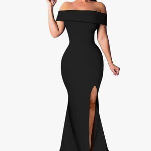 LAGSHIAN Women's Off Shoulder Ruffle High Split Formal Long Dress Evening Gown